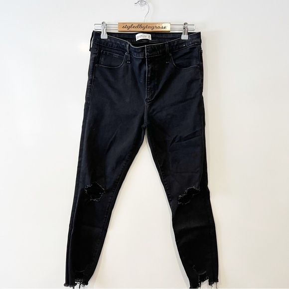 Abercrombie & Fitch High Rise Super Skinny Ankle Distressed Black Jeans - Picture 2 of 11